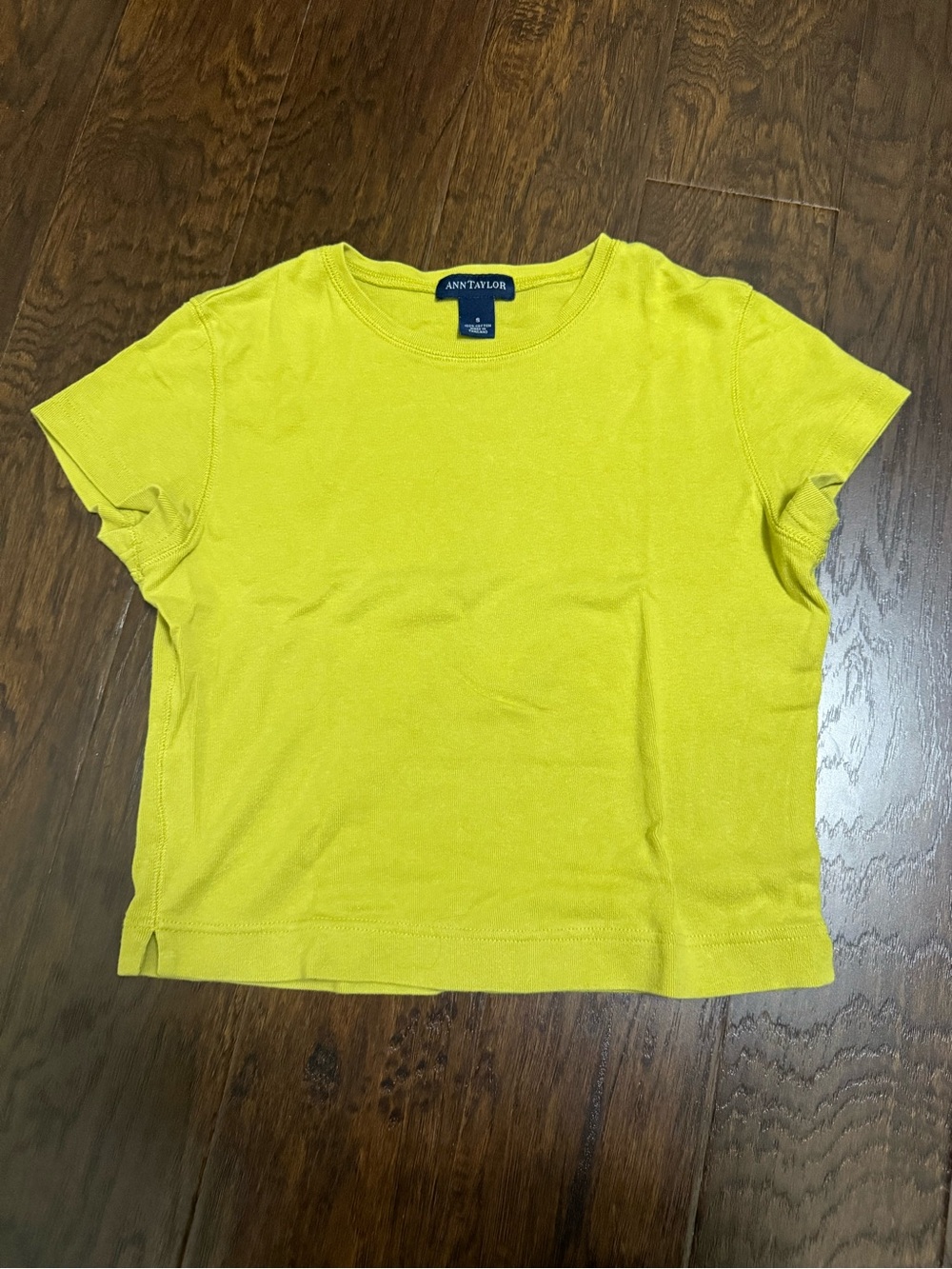 Ann Taylor Chartreuse Short Sleeve Cropped Top